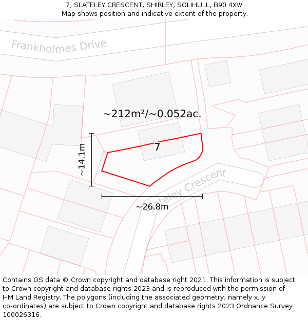 7, SLATELEY CRESCENT, SHIRLEY, SOLIHULL, B90 4XW: Plot and title map