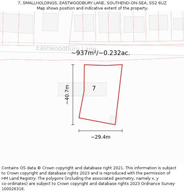 7, SMALLHOLDINGS, EASTWOODBURY LANE, SOUTHEND-ON-SEA, SS2 6UZ: Plot and title map