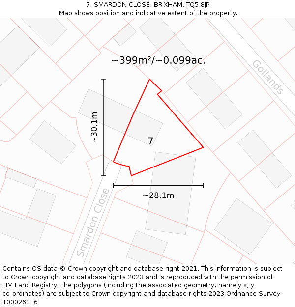 7, SMARDON CLOSE, BRIXHAM, TQ5 8JP: Plot and title map