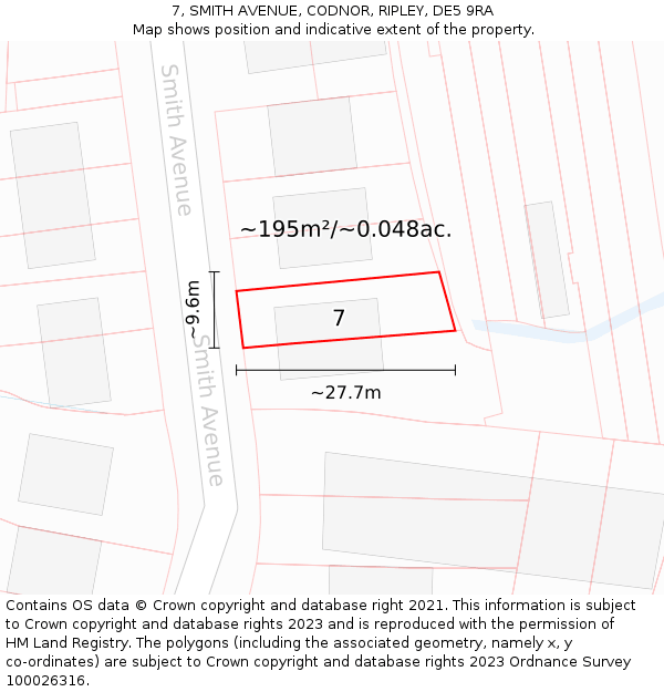 7, SMITH AVENUE, CODNOR, RIPLEY, DE5 9RA: Plot and title map