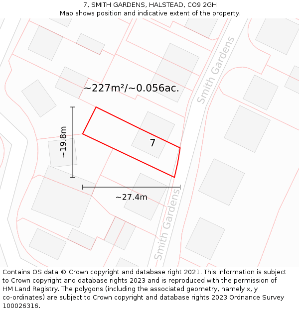 7, SMITH GARDENS, HALSTEAD, CO9 2GH: Plot and title map