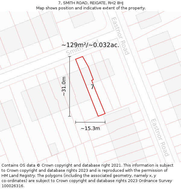 7, SMITH ROAD, REIGATE, RH2 8HJ: Plot and title map