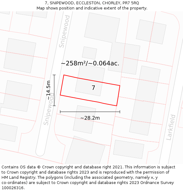 7, SNIPEWOOD, ECCLESTON, CHORLEY, PR7 5RQ: Plot and title map