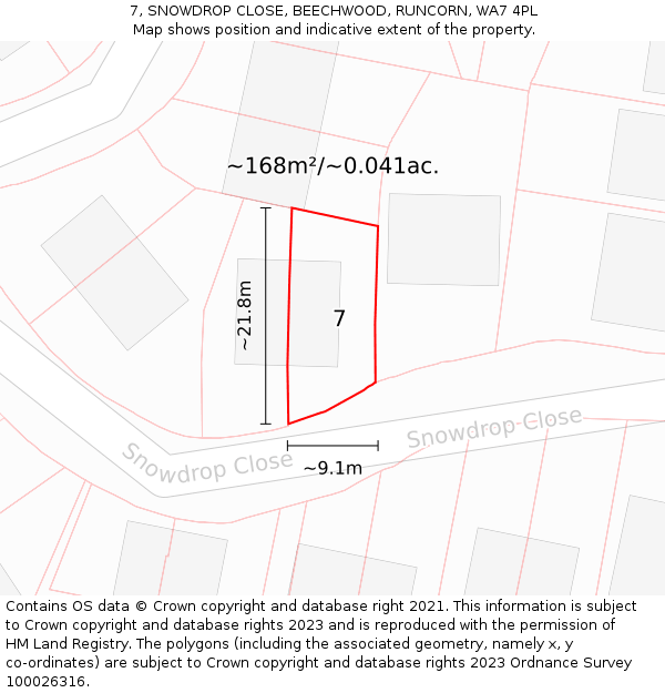 7, SNOWDROP CLOSE, BEECHWOOD, RUNCORN, WA7 4PL: Plot and title map