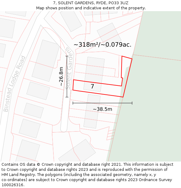7, SOLENT GARDENS, RYDE, PO33 3UZ: Plot and title map