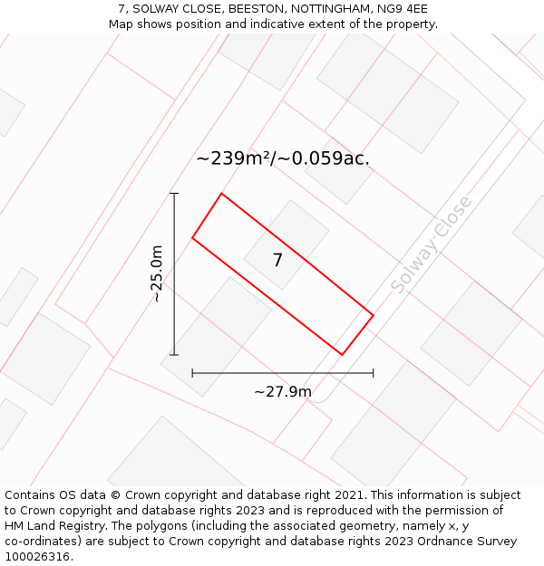 7, SOLWAY CLOSE, BEESTON, NOTTINGHAM, NG9 4EE: Plot and title map