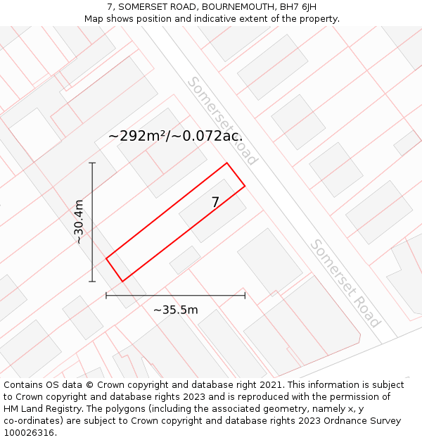 7, SOMERSET ROAD, BOURNEMOUTH, BH7 6JH: Plot and title map