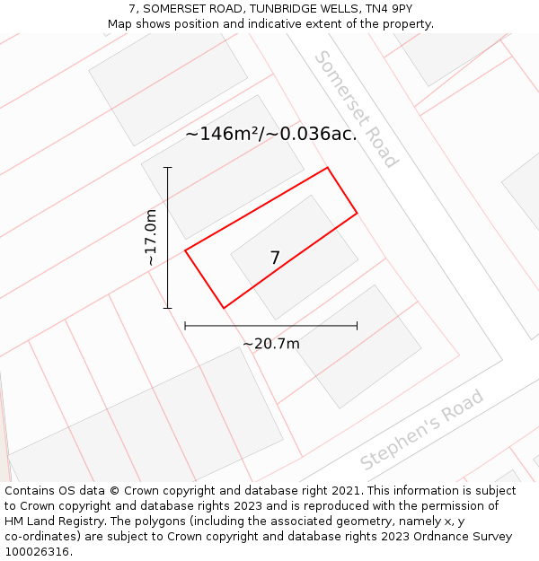 7, SOMERSET ROAD, TUNBRIDGE WELLS, TN4 9PY: Plot and title map