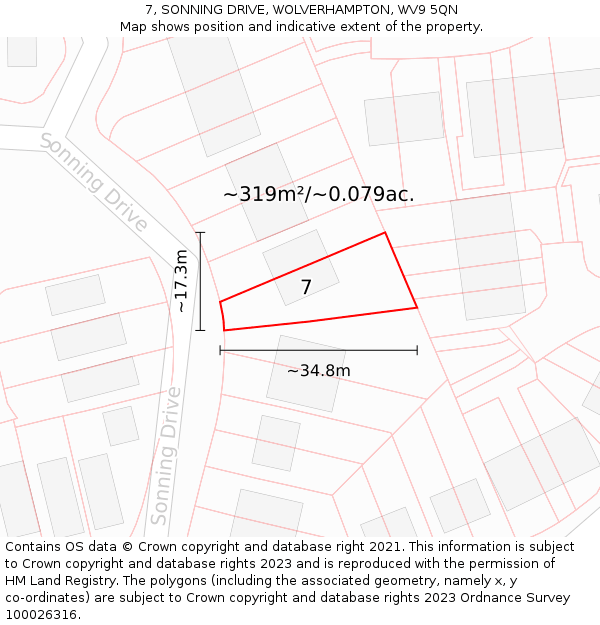 7, SONNING DRIVE, WOLVERHAMPTON, WV9 5QN: Plot and title map
