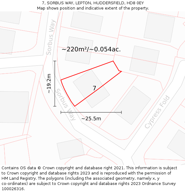7, SORBUS WAY, LEPTON, HUDDERSFIELD, HD8 0EY: Plot and title map