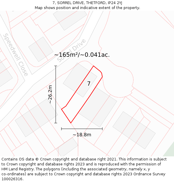 7, SORREL DRIVE, THETFORD, IP24 2YJ: Plot and title map