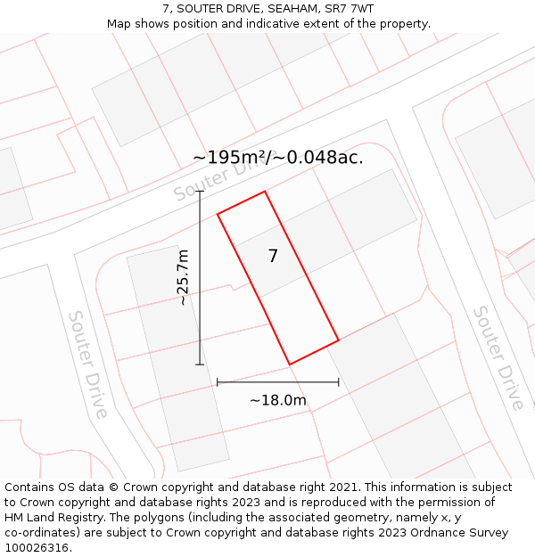 7, SOUTER DRIVE, SEAHAM, SR7 7WT: Plot and title map