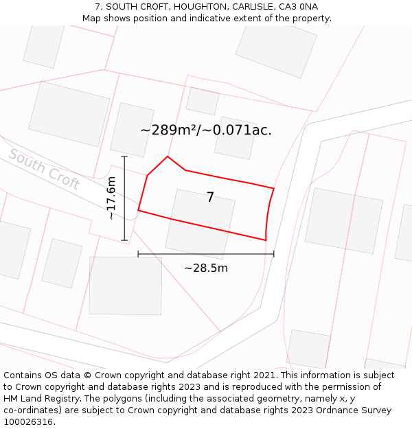 7, SOUTH CROFT, HOUGHTON, CARLISLE, CA3 0NA: Plot and title map