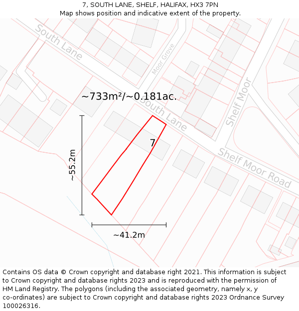 7, SOUTH LANE, SHELF, HALIFAX, HX3 7PN: Plot and title map