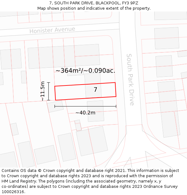 7, SOUTH PARK DRIVE, BLACKPOOL, FY3 9PZ: Plot and title map