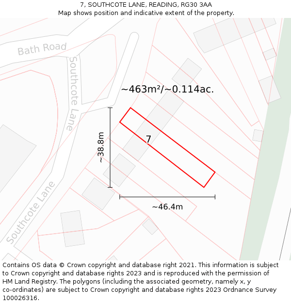 7, SOUTHCOTE LANE, READING, RG30 3AA: Plot and title map