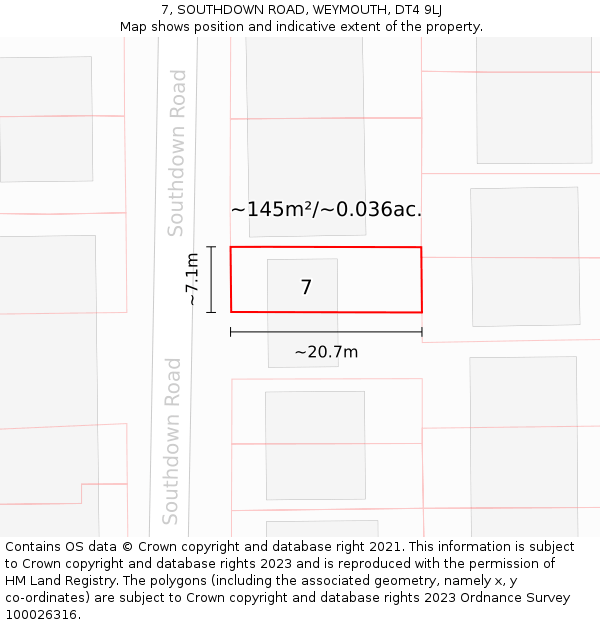 7, SOUTHDOWN ROAD, WEYMOUTH, DT4 9LJ: Plot and title map
