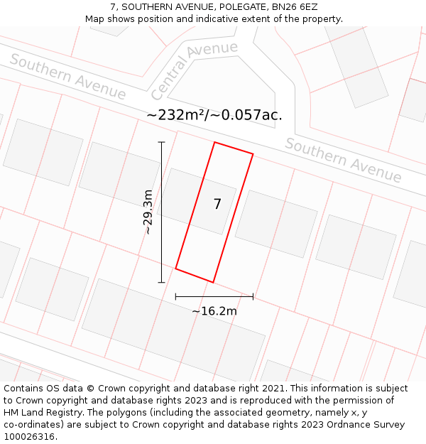 7, SOUTHERN AVENUE, POLEGATE, BN26 6EZ: Plot and title map