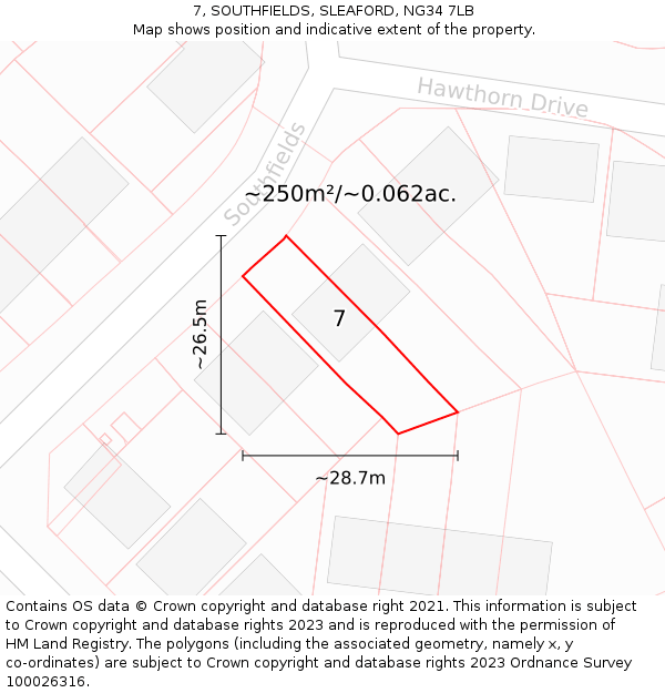 7, SOUTHFIELDS, SLEAFORD, NG34 7LB: Plot and title map