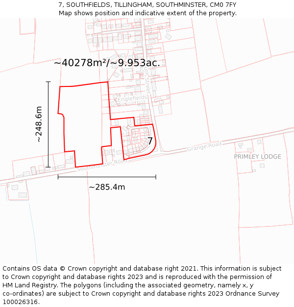 7, SOUTHFIELDS, TILLINGHAM, SOUTHMINSTER, CM0 7FY: Plot and title map