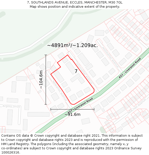 7, SOUTHLANDS AVENUE, ECCLES, MANCHESTER, M30 7GL: Plot and title map