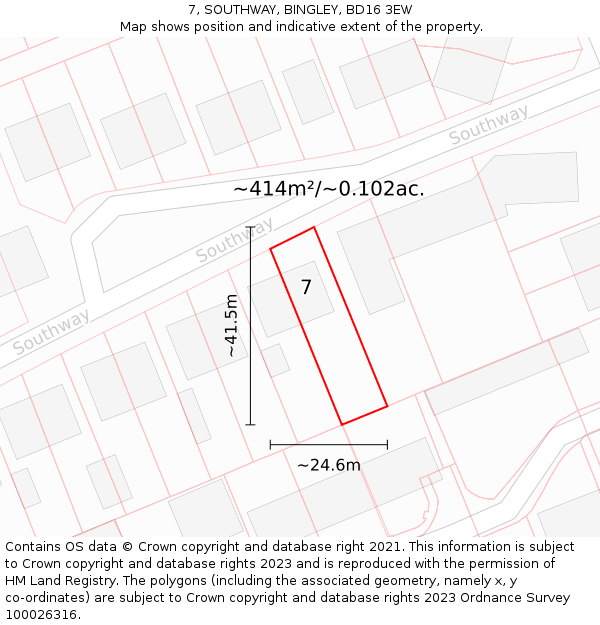 7, SOUTHWAY, BINGLEY, BD16 3EW: Plot and title map