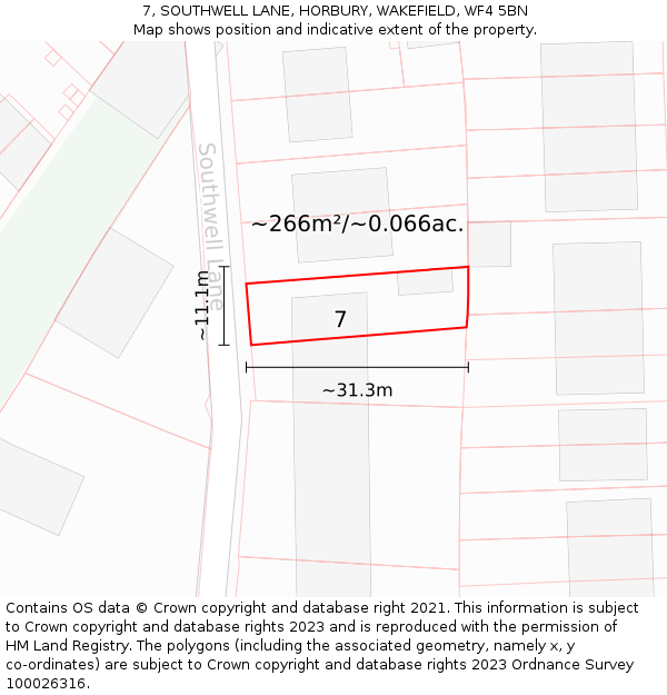 7, SOUTHWELL LANE, HORBURY, WAKEFIELD, WF4 5BN: Plot and title map
