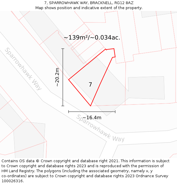 7, SPARROWHAWK WAY, BRACKNELL, RG12 8AZ: Plot and title map