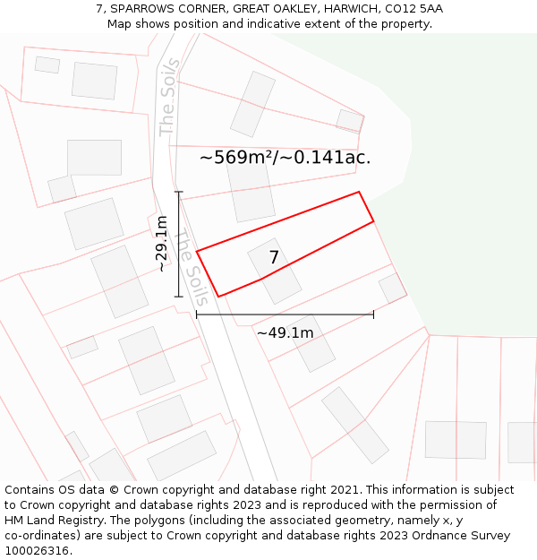 7, SPARROWS CORNER, GREAT OAKLEY, HARWICH, CO12 5AA: Plot and title map