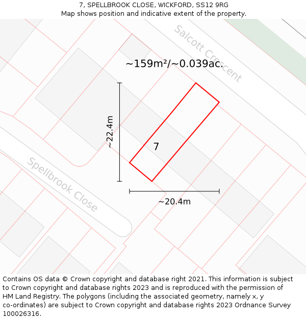 7, SPELLBROOK CLOSE, WICKFORD, SS12 9RG: Plot and title map