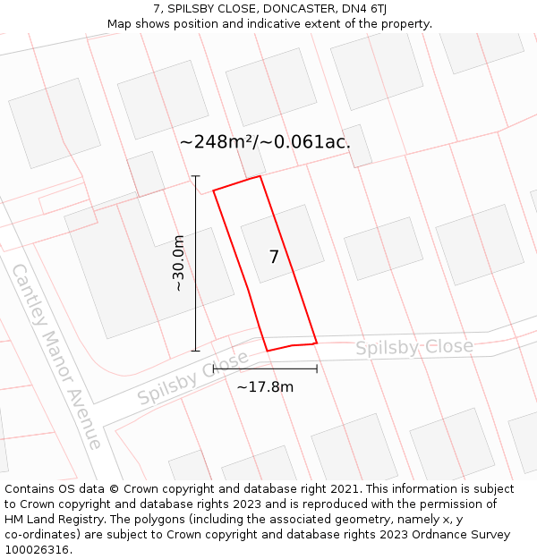 7, SPILSBY CLOSE, DONCASTER, DN4 6TJ: Plot and title map