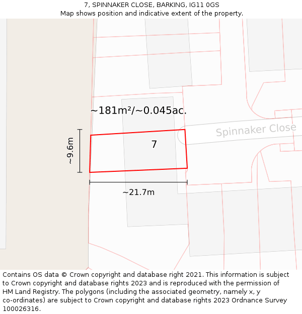 7, SPINNAKER CLOSE, BARKING, IG11 0GS: Plot and title map
