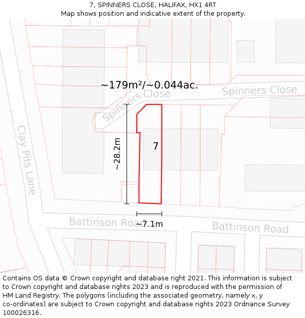 7, SPINNERS CLOSE, HALIFAX, HX1 4RT: Plot and title map