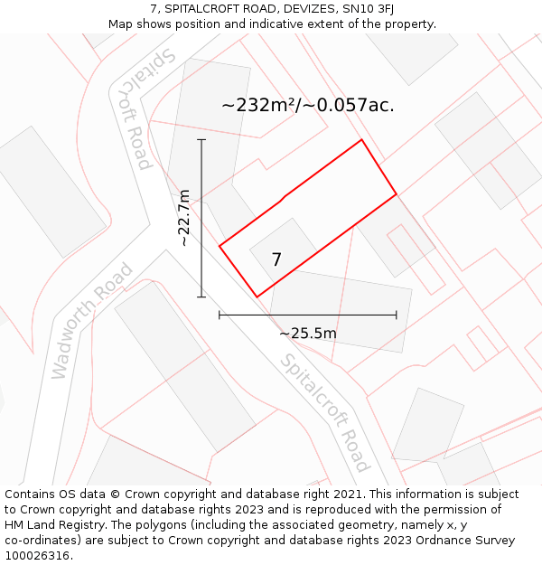 7, SPITALCROFT ROAD, DEVIZES, SN10 3FJ: Plot and title map