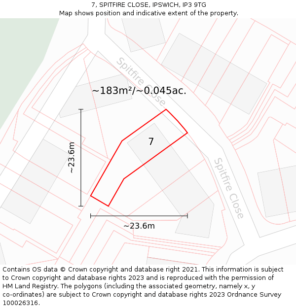 7, SPITFIRE CLOSE, IPSWICH, IP3 9TG: Plot and title map