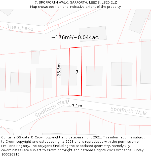 7, SPOFFORTH WALK, GARFORTH, LEEDS, LS25 2LZ: Plot and title map