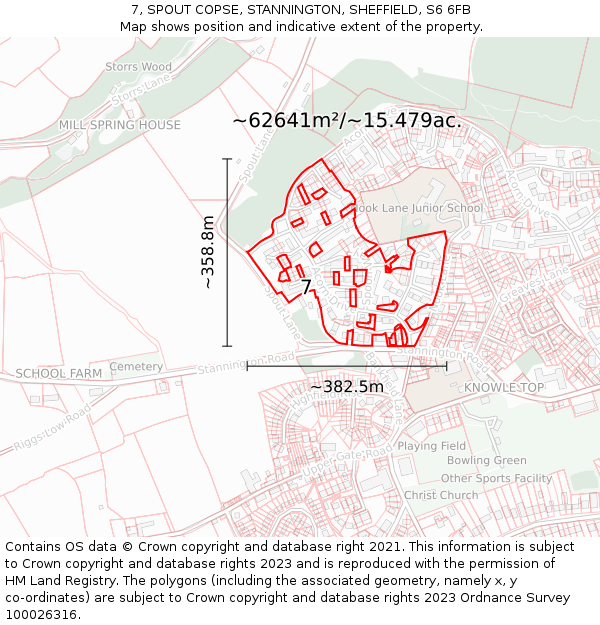 7, SPOUT COPSE, STANNINGTON, SHEFFIELD, S6 6FB: Plot and title map