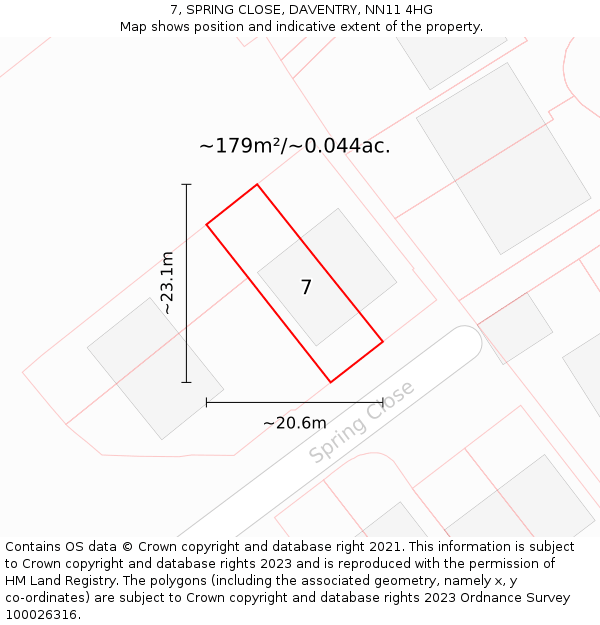 7, SPRING CLOSE, DAVENTRY, NN11 4HG: Plot and title map