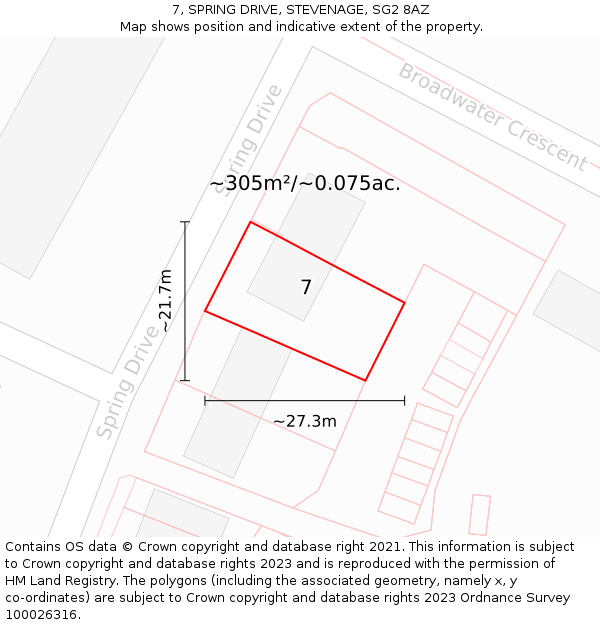 7, SPRING DRIVE, STEVENAGE, SG2 8AZ: Plot and title map