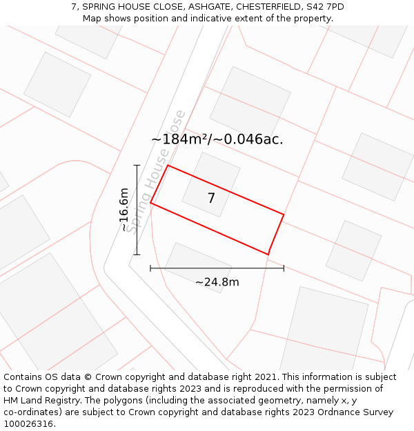 7, SPRING HOUSE CLOSE, ASHGATE, CHESTERFIELD, S42 7PD: Plot and title map