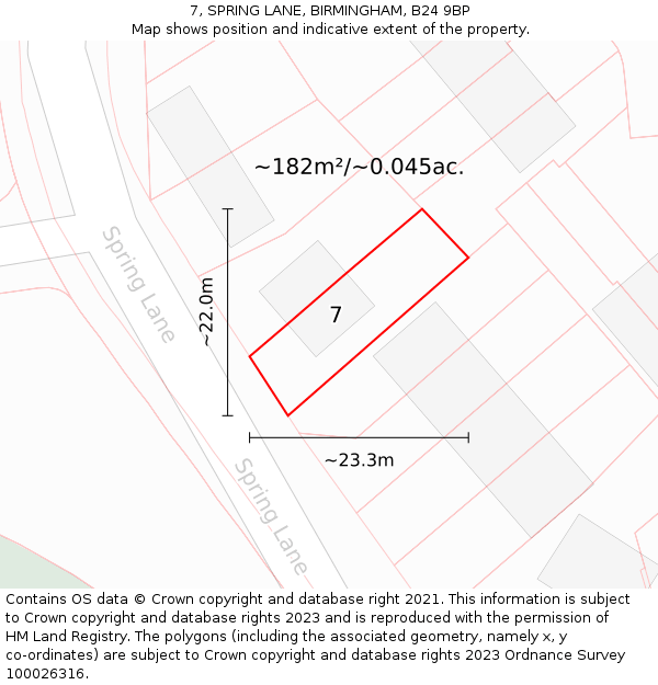 7, SPRING LANE, BIRMINGHAM, B24 9BP: Plot and title map