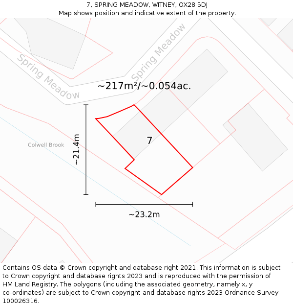 7, SPRING MEADOW, WITNEY, OX28 5DJ: Plot and title map