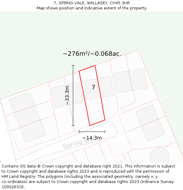 7, SPRING VALE, WALLASEY, CH45 3HR: Plot and title map