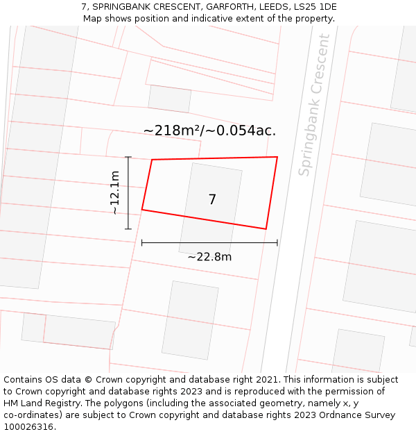 7, SPRINGBANK CRESCENT, GARFORTH, LEEDS, LS25 1DE: Plot and title map