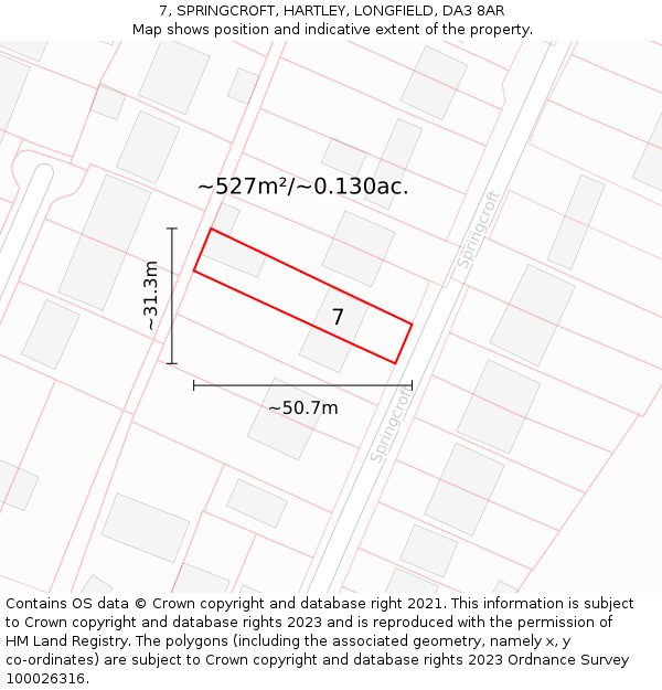 7, SPRINGCROFT, HARTLEY, LONGFIELD, DA3 8AR: Plot and title map