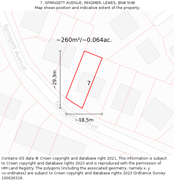 7, SPRINGETT AVENUE, RINGMER, LEWES, BN8 5HB: Plot and title map