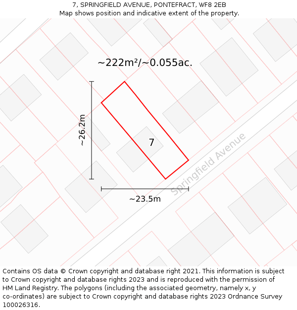 7, SPRINGFIELD AVENUE, PONTEFRACT, WF8 2EB: Plot and title map