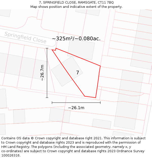 7, SPRINGFIELD CLOSE, RAMSGATE, CT11 7BQ: Plot and title map