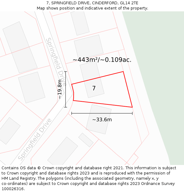 7, SPRINGFIELD DRIVE, CINDERFORD, GL14 2TE: Plot and title map