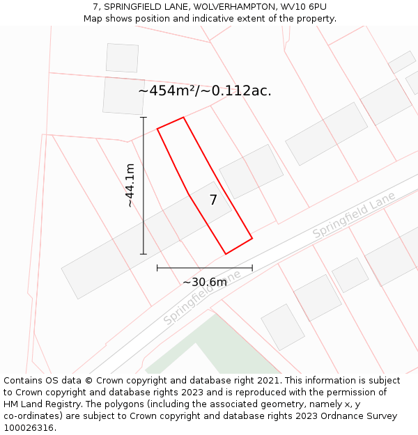 7, SPRINGFIELD LANE, WOLVERHAMPTON, WV10 6PU: Plot and title map